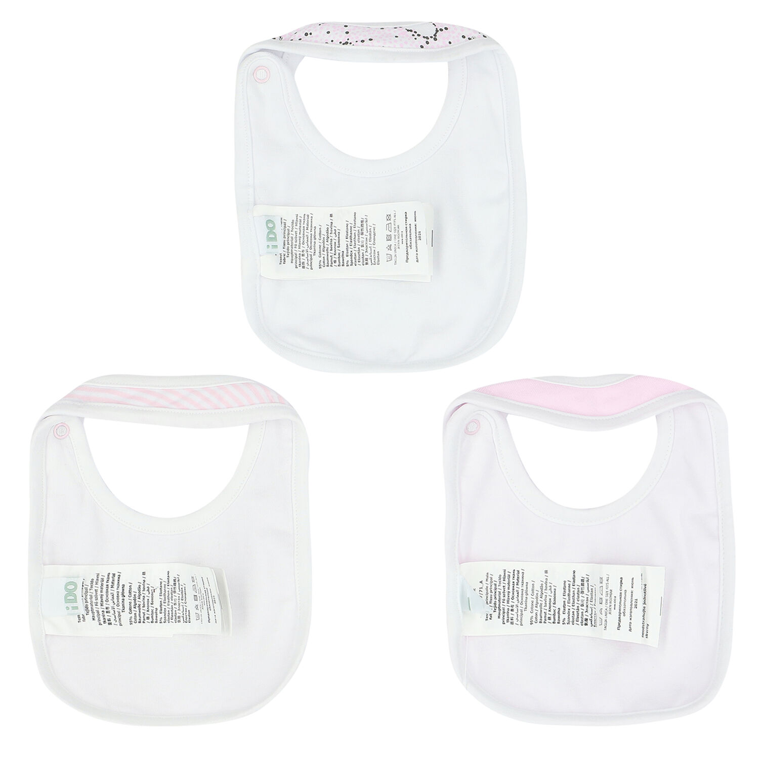 Baby Girls White & Pink Bib (3-Pack), 1, hi-res