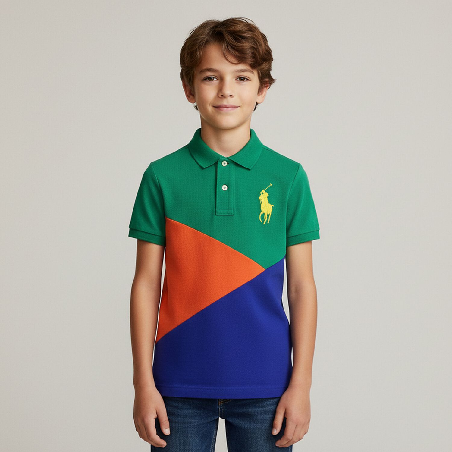 Boys Green, Orange & Blue Logo Polo Shirt, 2, hi-res