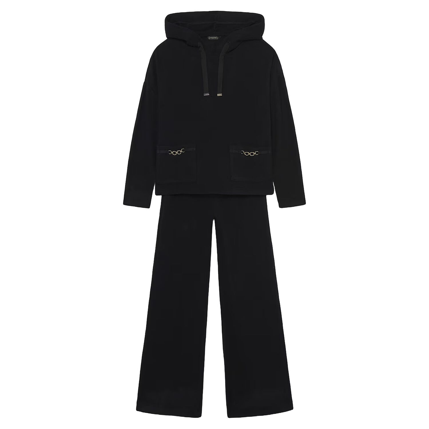 Girls Black Wide Leg Trouser Set, 2, hi-res