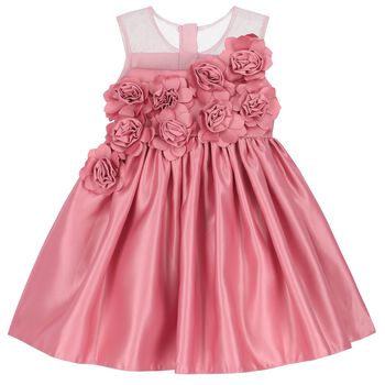 Girls Pink Floral Satin Dress