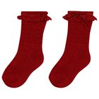 Baby Girls Red Lace & Bow Socks, 1, hi-res