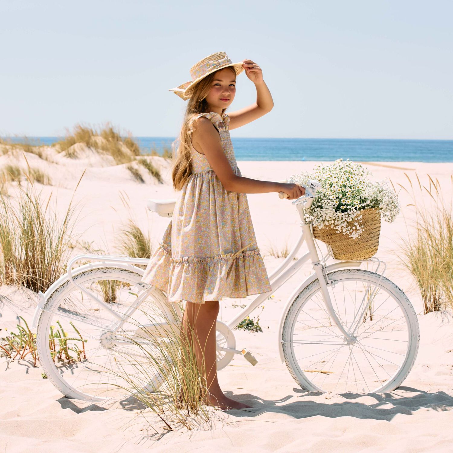 فستان بشعار ليبرتي باللون الوردي والأصفر للبنات, 1, hi-res