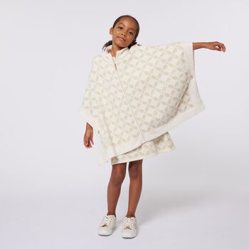 Girls Ivory & Gold Logo Knitted Cape