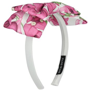 Girls White & Pink Bow Headband