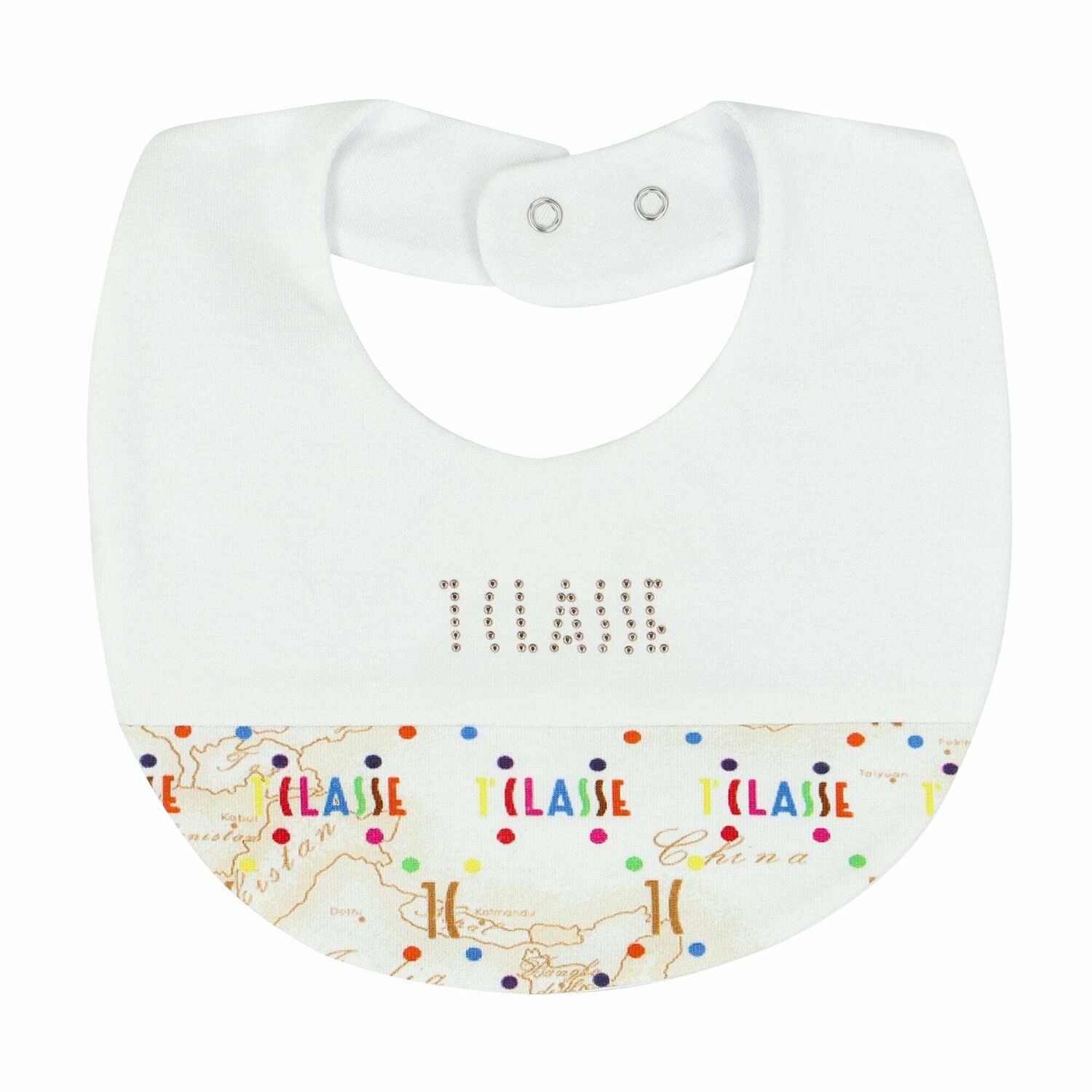 White & Beige Geo Map Baby Bib, 1, hi-res