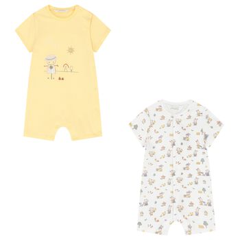 Baby Boys White & Yellow Rompers ( 2-Pack )