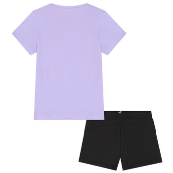 Girls Purple & Black Logo Shorts Set