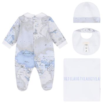 Baby Boys White & Blue Geo Map Babygrow Gift Set
