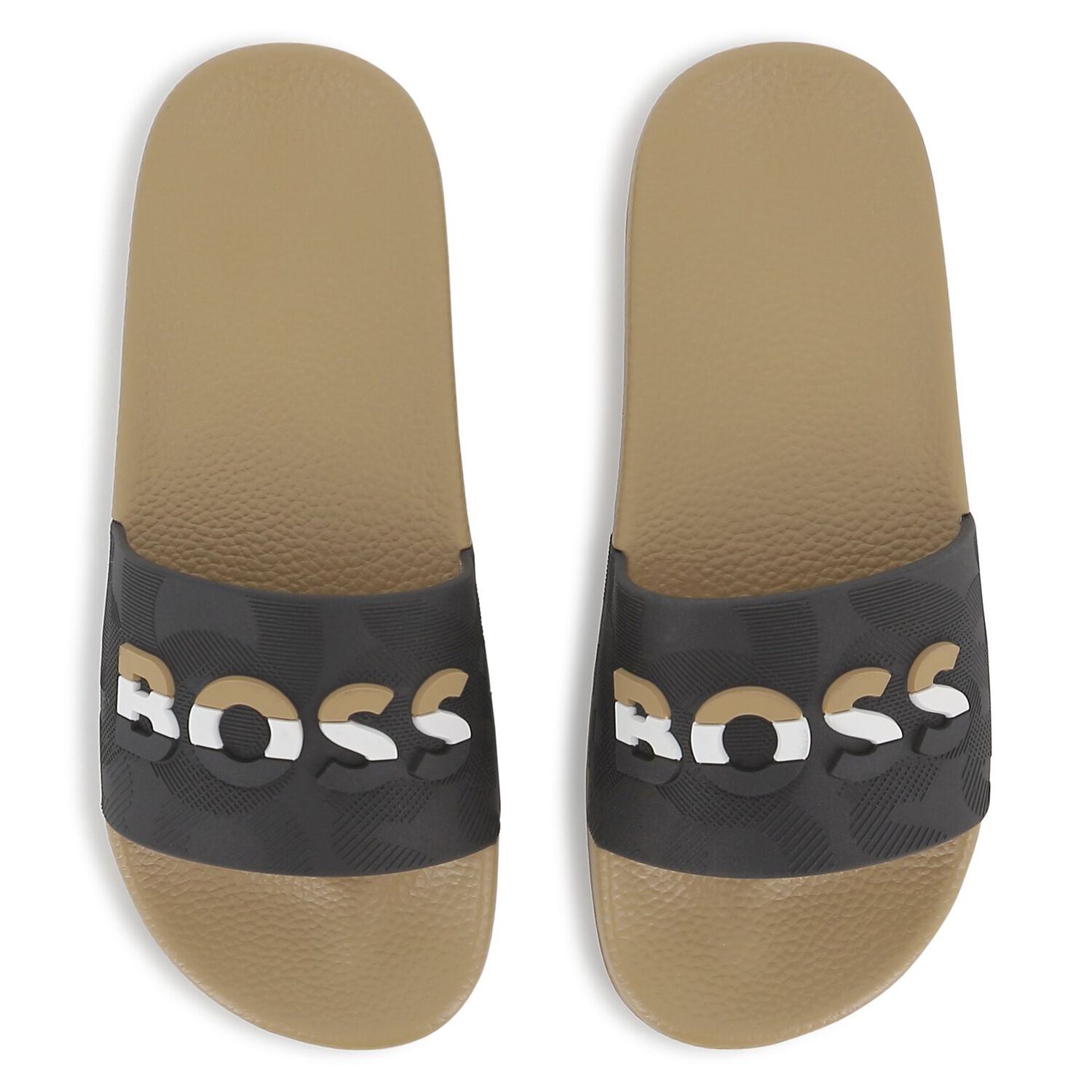 Boys Black & Beige Logo Sliders, 1, hi-res