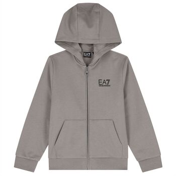 Boys Grey Logo Hooded Zip Up Top