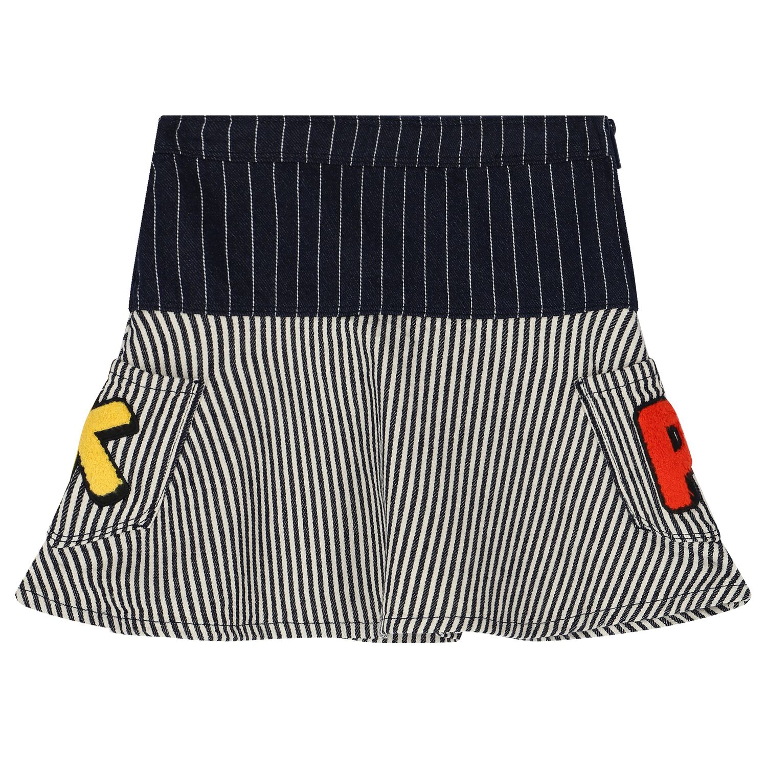 Girls Navy Blue & Ivory Logo Striped Skirt, 1, hi-res image number null