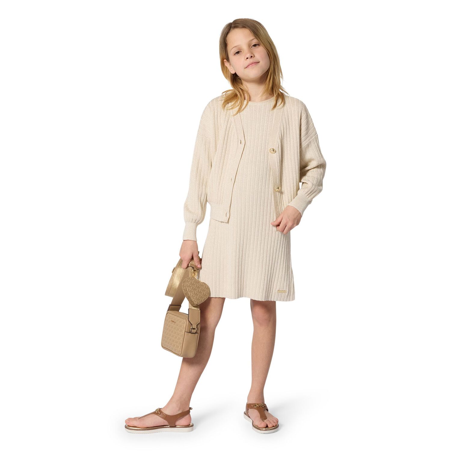 Girls Beige Logo Shoulder Bag, 1, hi-res