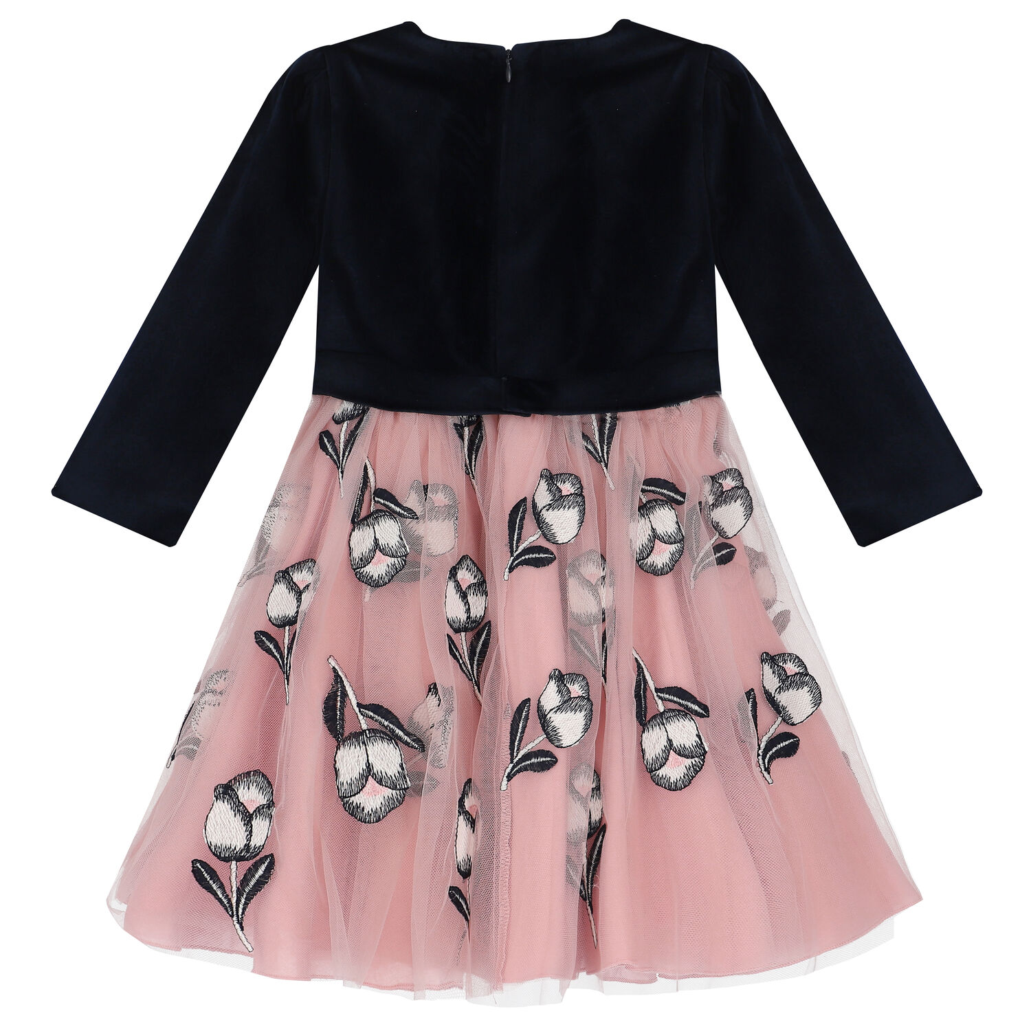 Girls Navy & Pink Velvet Dress, 1, hi-res