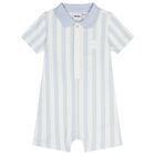 Baby Boys Blue & White Striped Logo Romper, 2, hi-res