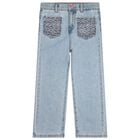Girls Blue Denim Rhinestone Jeans, 1, hi-res