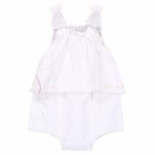 Baby Girls White Cotton Romper, 1, hi-res