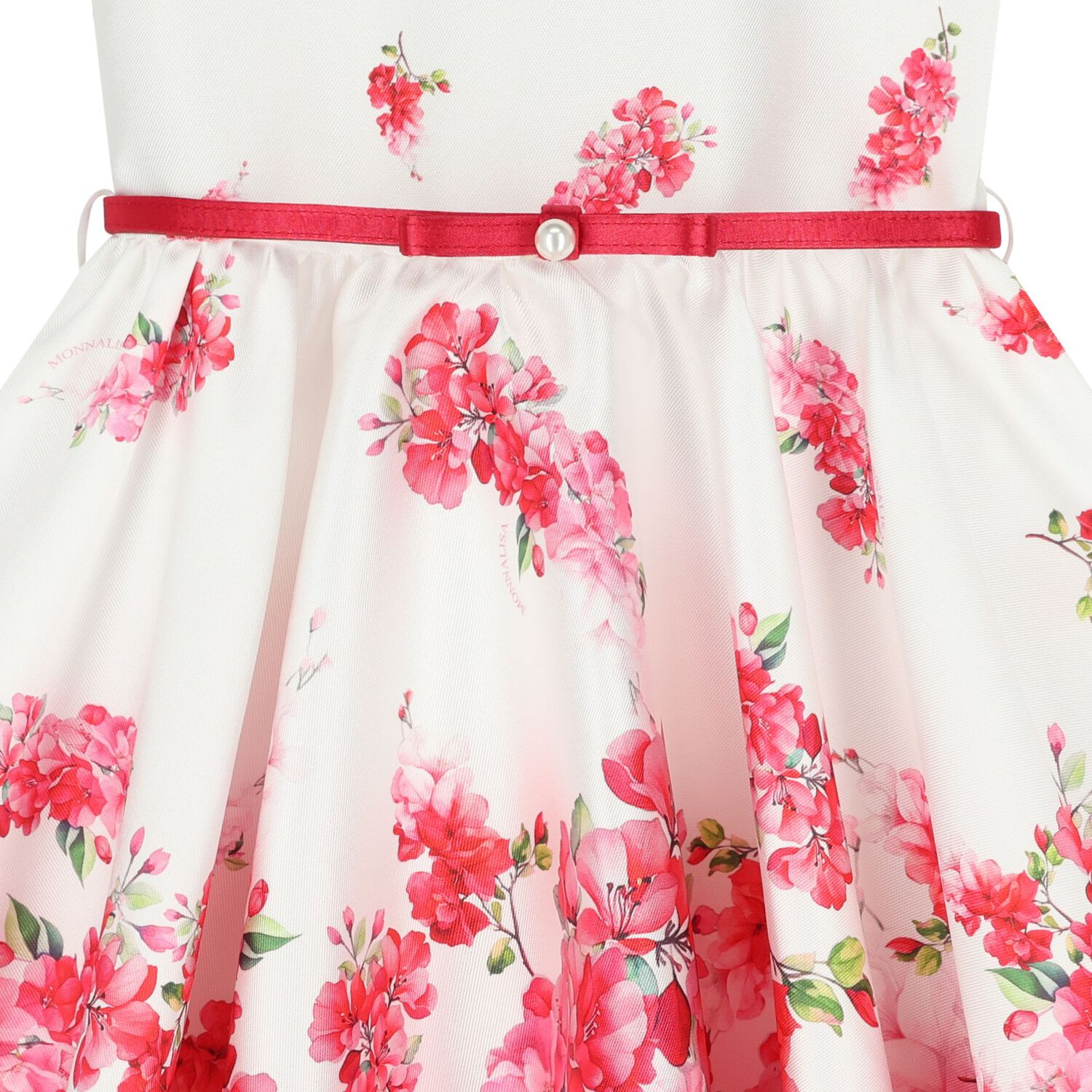 Girls White Floral Satin Dress, 1, hi-res