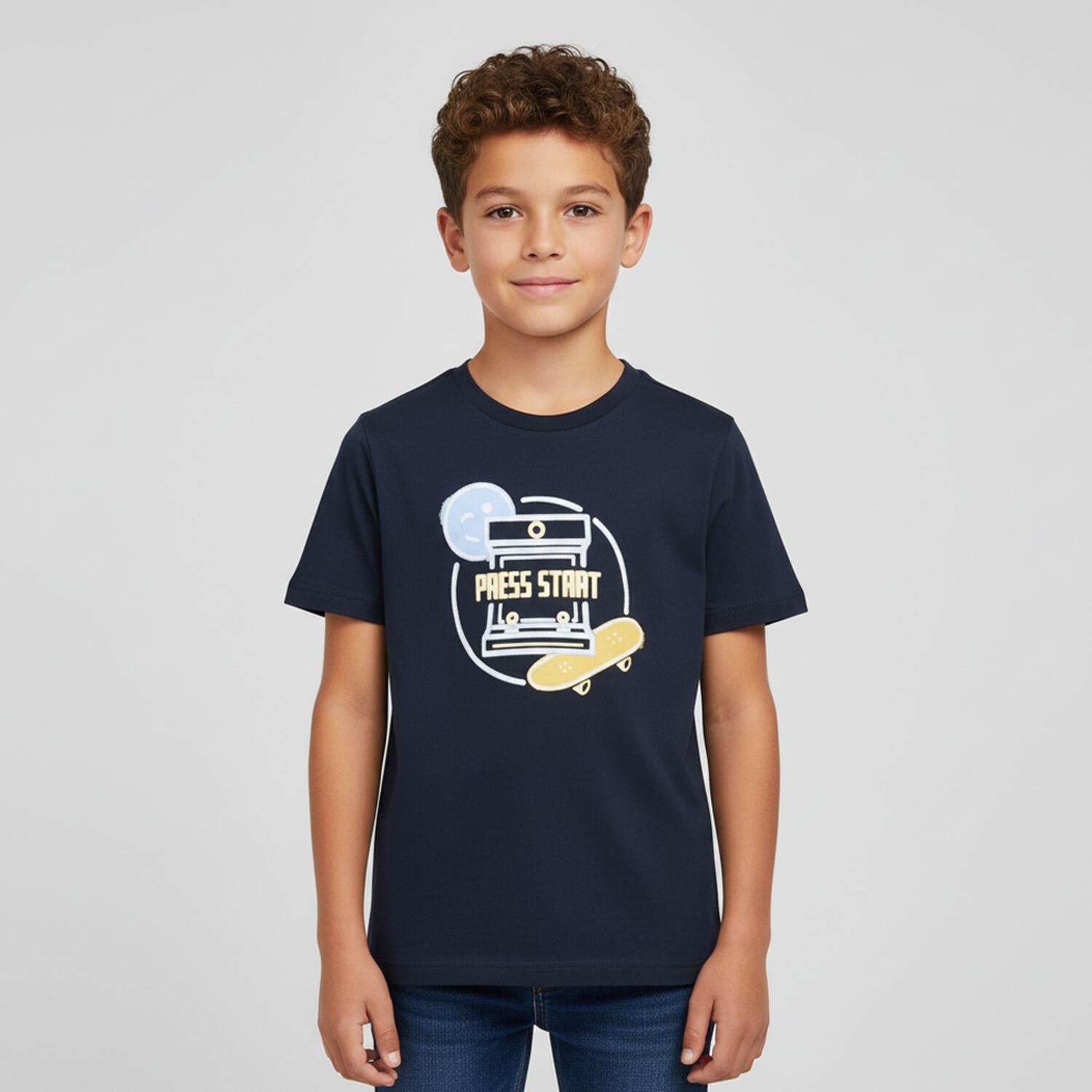 Boys Navy Blue Skate Board T-Shirt, 1, hi-res image number null