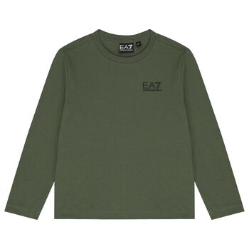Boys Green Logo Long Sleeve Top