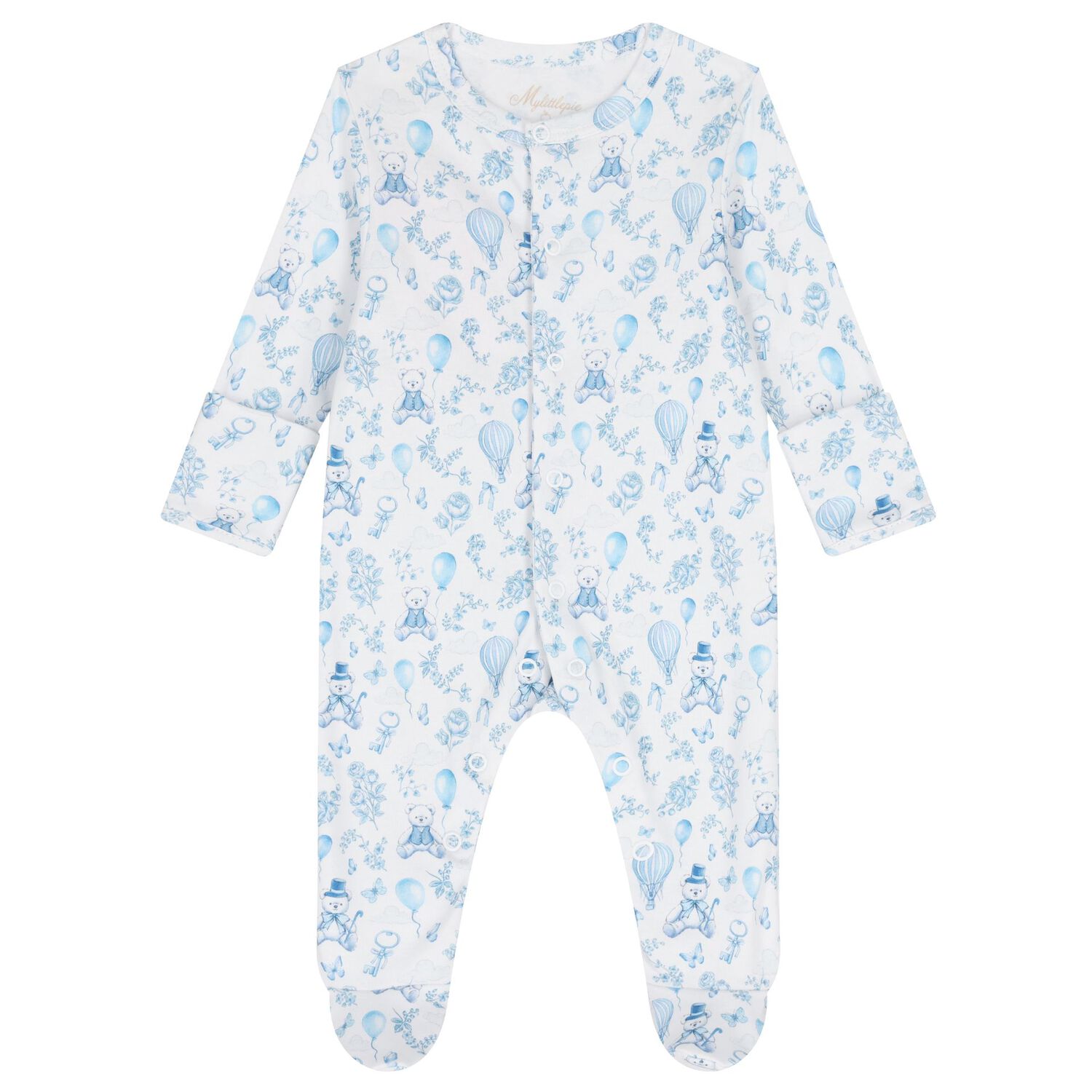 Baby Boys White & Blue Toile de Jouy Babygrow Set, 1, hi-res image number null