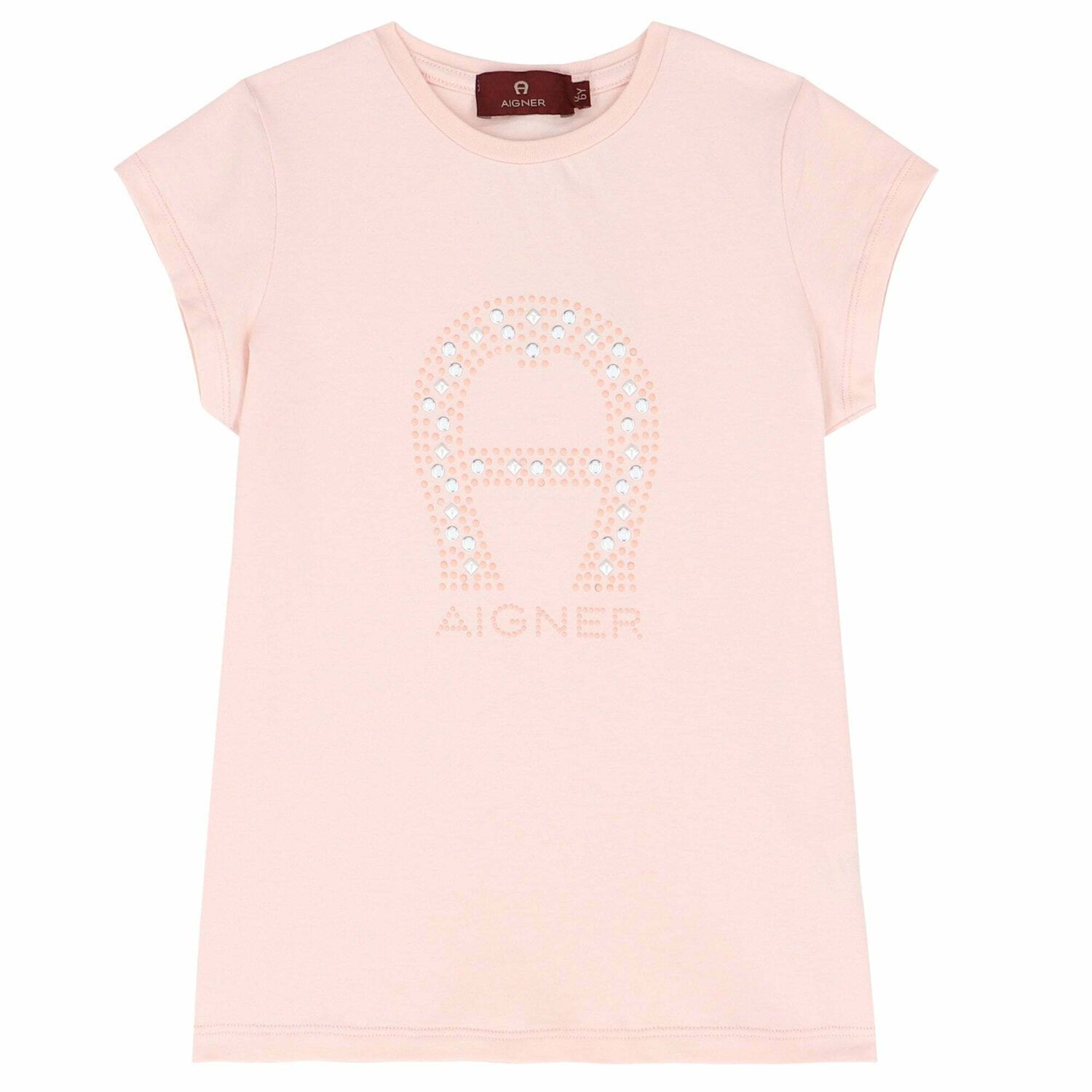 Girls Pink Embellished Logo T-Shirt, 2, hi-res