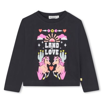 Girls Black Horse Long Sleeve Top