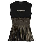 Girls Black & Gold Pleated Dress, 1, hi-res
