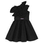 Girls Black Ruffle Dress, 1, hi-res
