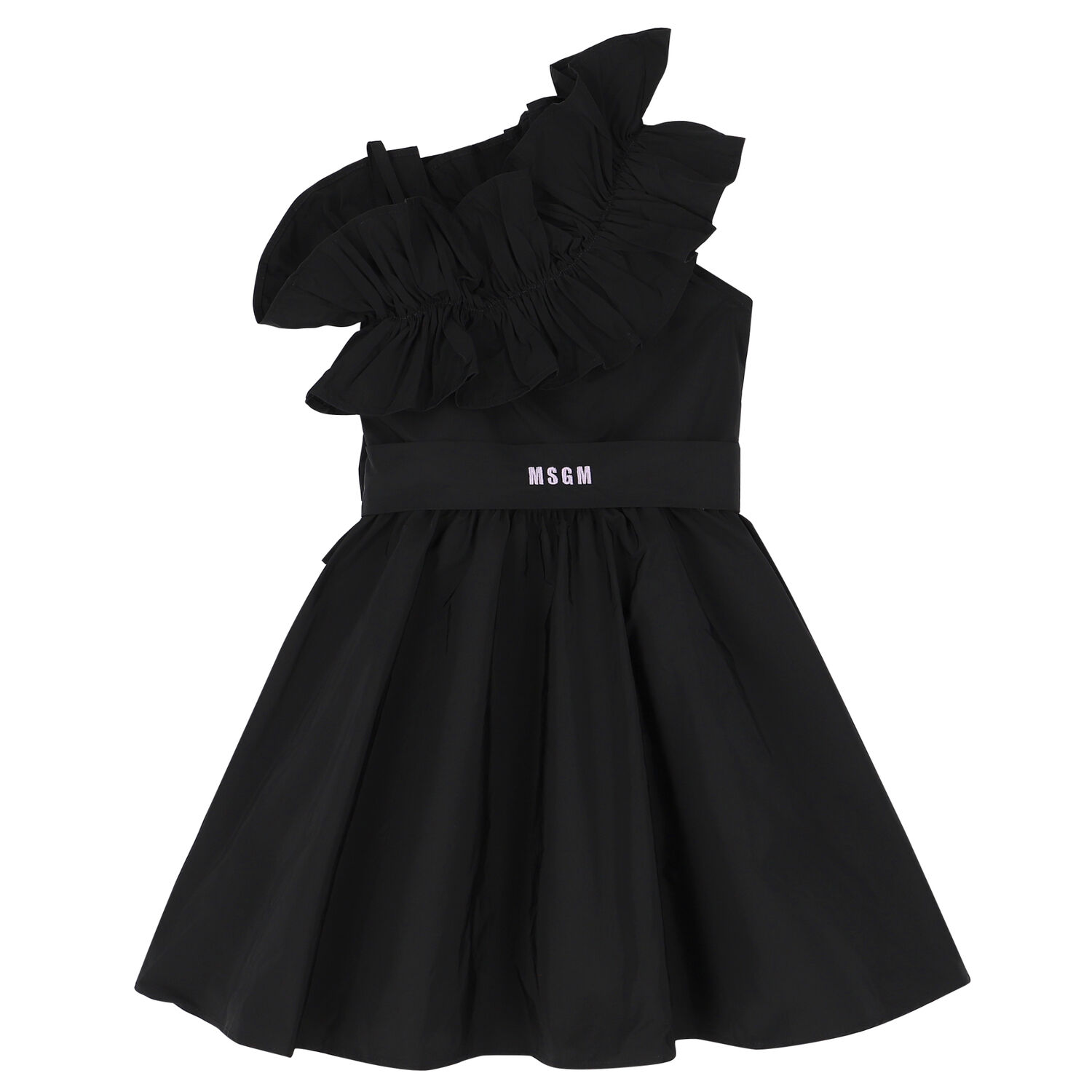Girls Black Ruffle Dress, 1, hi-res
