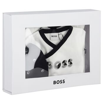 Baby Boys White & Black Logo Babygrow Gift Set