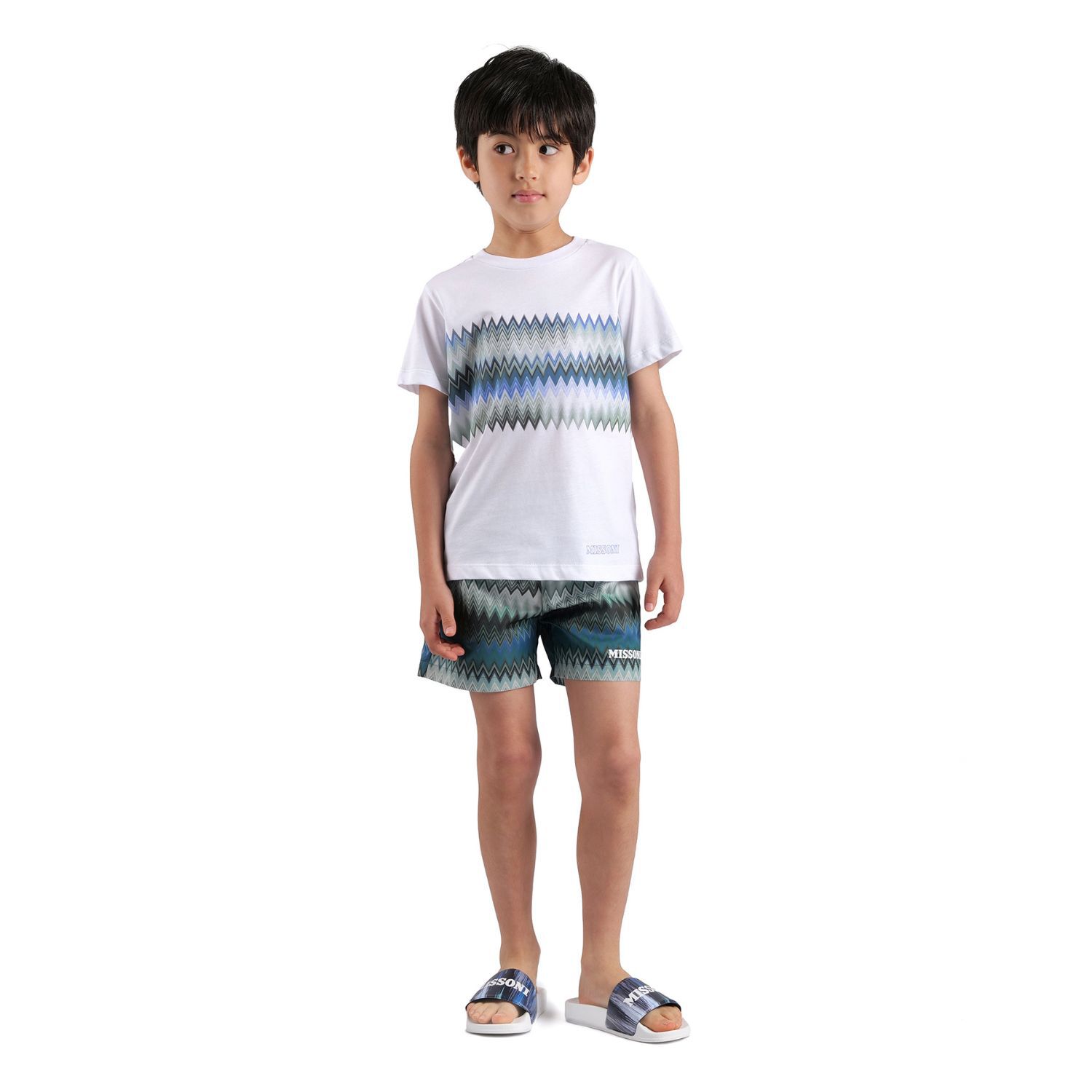 Boys Multi-Colored Zig Zag Swim Shorts, 1, hi-res