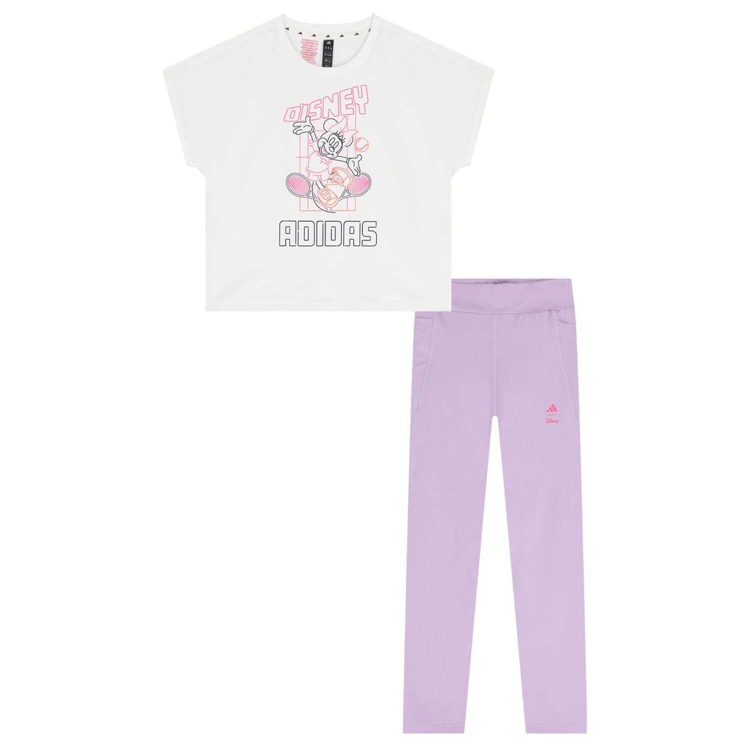 طقم ليجينز للبنات بالشعار بطبعه ديزنى باللون الابيض والارجوانى , 1, hi-res