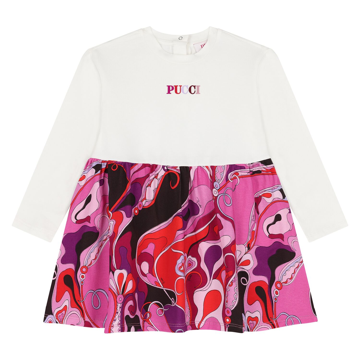 فستان إيريدي بشعار باللون وردي وأبيض للفتيات, 1, hi-res