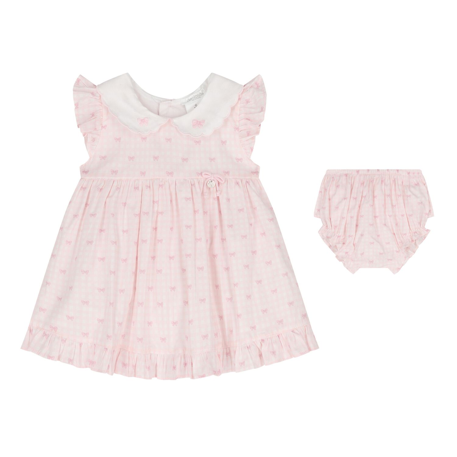 Baby Girls Pink & White Bow Dress Set, 1, hi-res