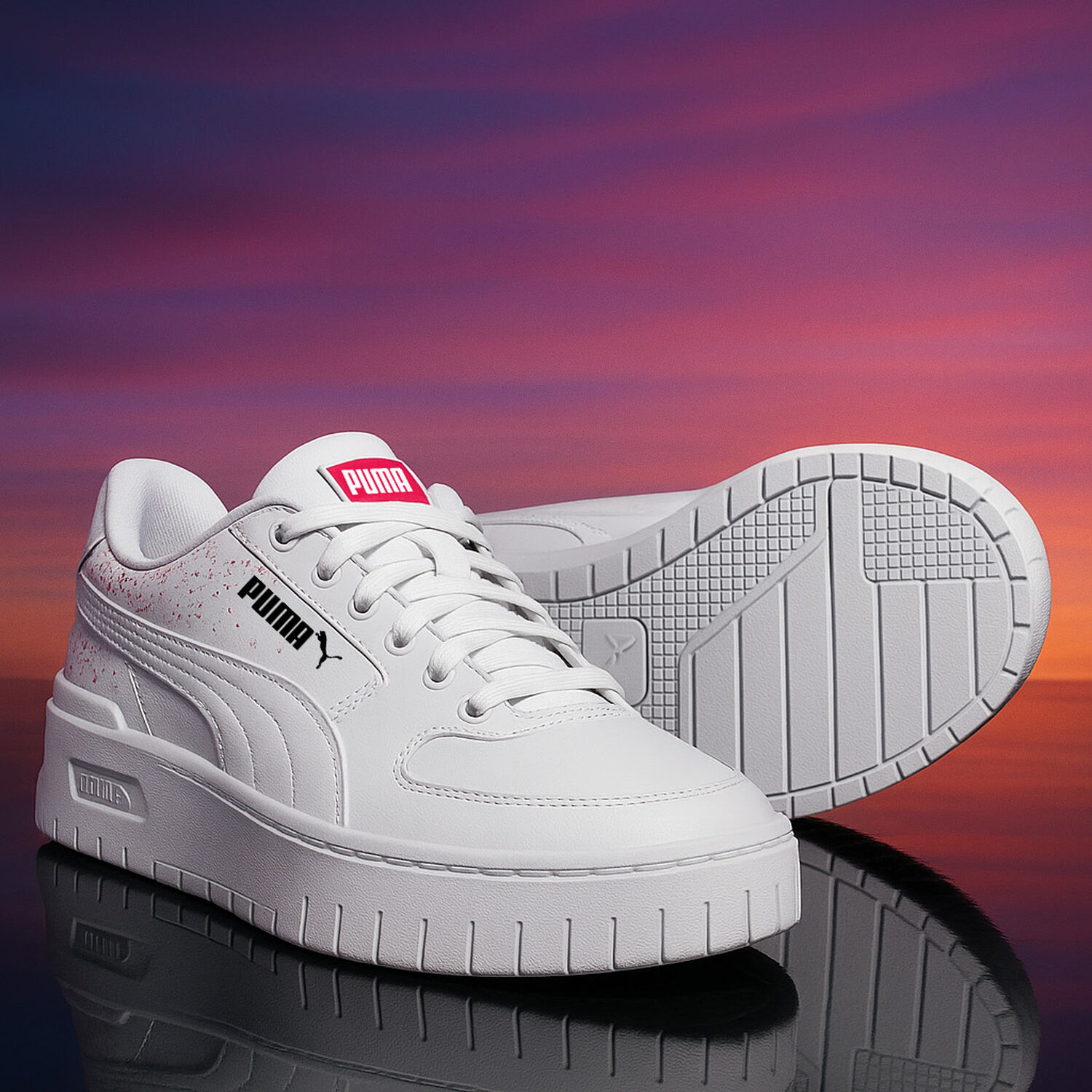 Girls White Cali Trainers, 1, hi-res image number null
