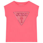 Girls Pink Logo Sequin T-Shirt, 1, hi-res