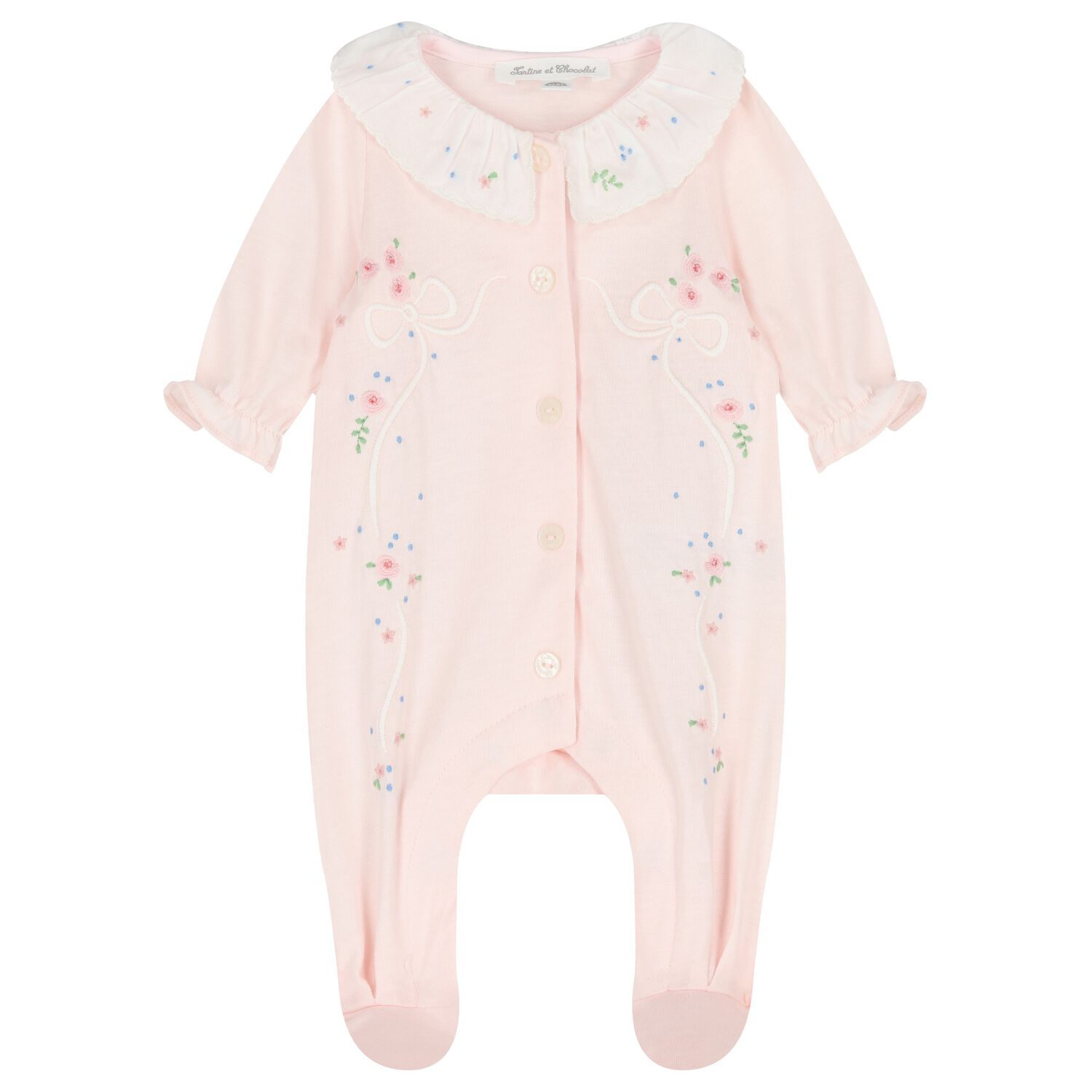 Baby Girls Pink Embroidered Babygrow, 2, hi-res