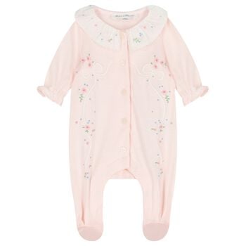 Baby Girls Pink Embroidered Babygrow
