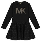 Girls Black Logo Dress, 1, hi-res