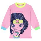 Girls Pink Wonder Woman Sweatshirt Dress, 1, hi-res