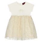 Younger Girls Ivory & Gold Logo Dress, 1, hi-res