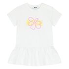 Younger Girls White Logo Flower Dress, 1, hi-res