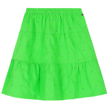 Girls Green Logo Broderie Anglaise Skirt