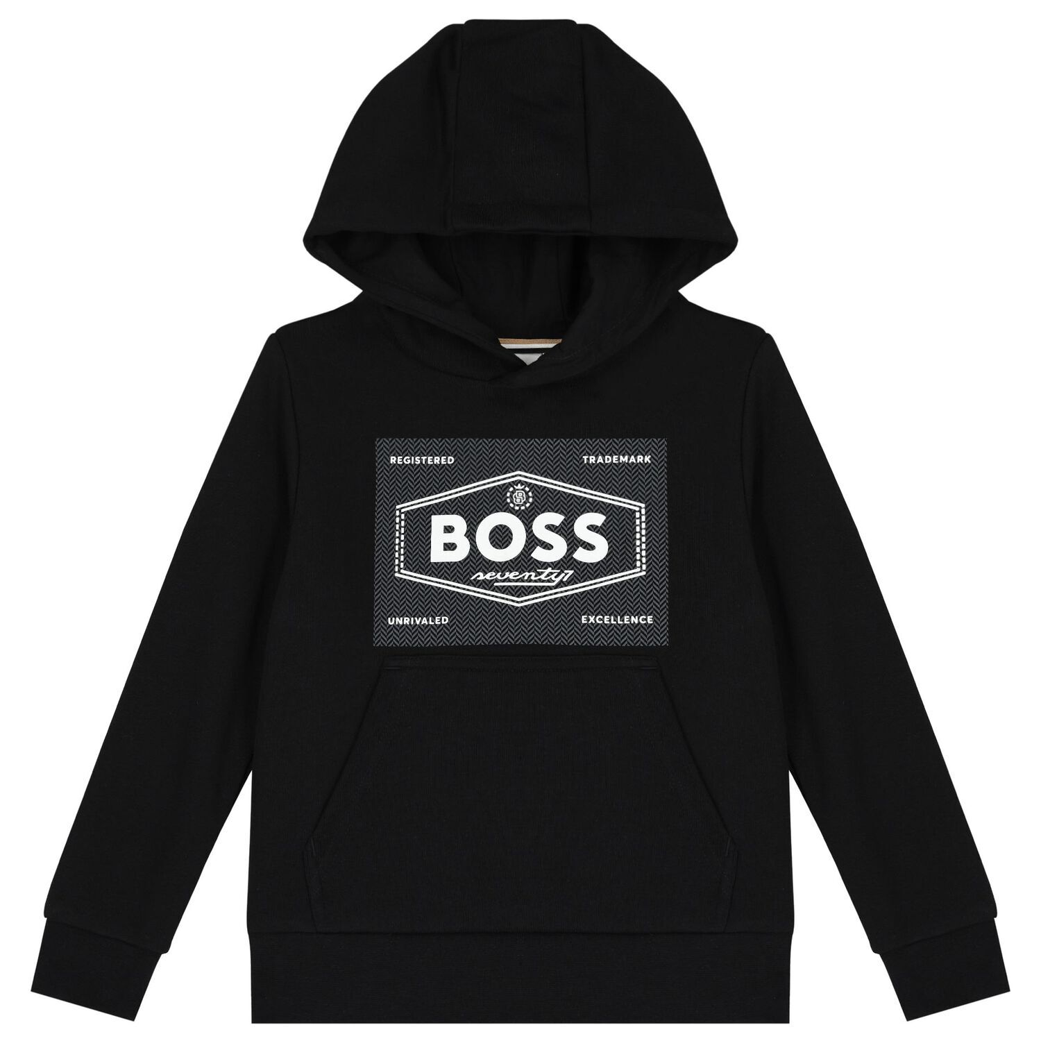 Boys Black Logo Hooded Top, 1, hi-res