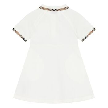 Younger Girls White Check Polo Dress