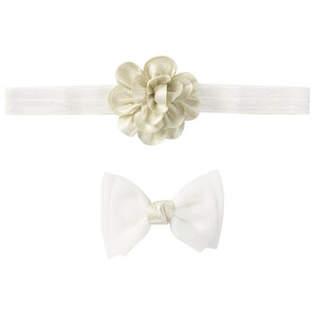 Younger Girls Gold Flower Headband & Bow Hair Clip Set