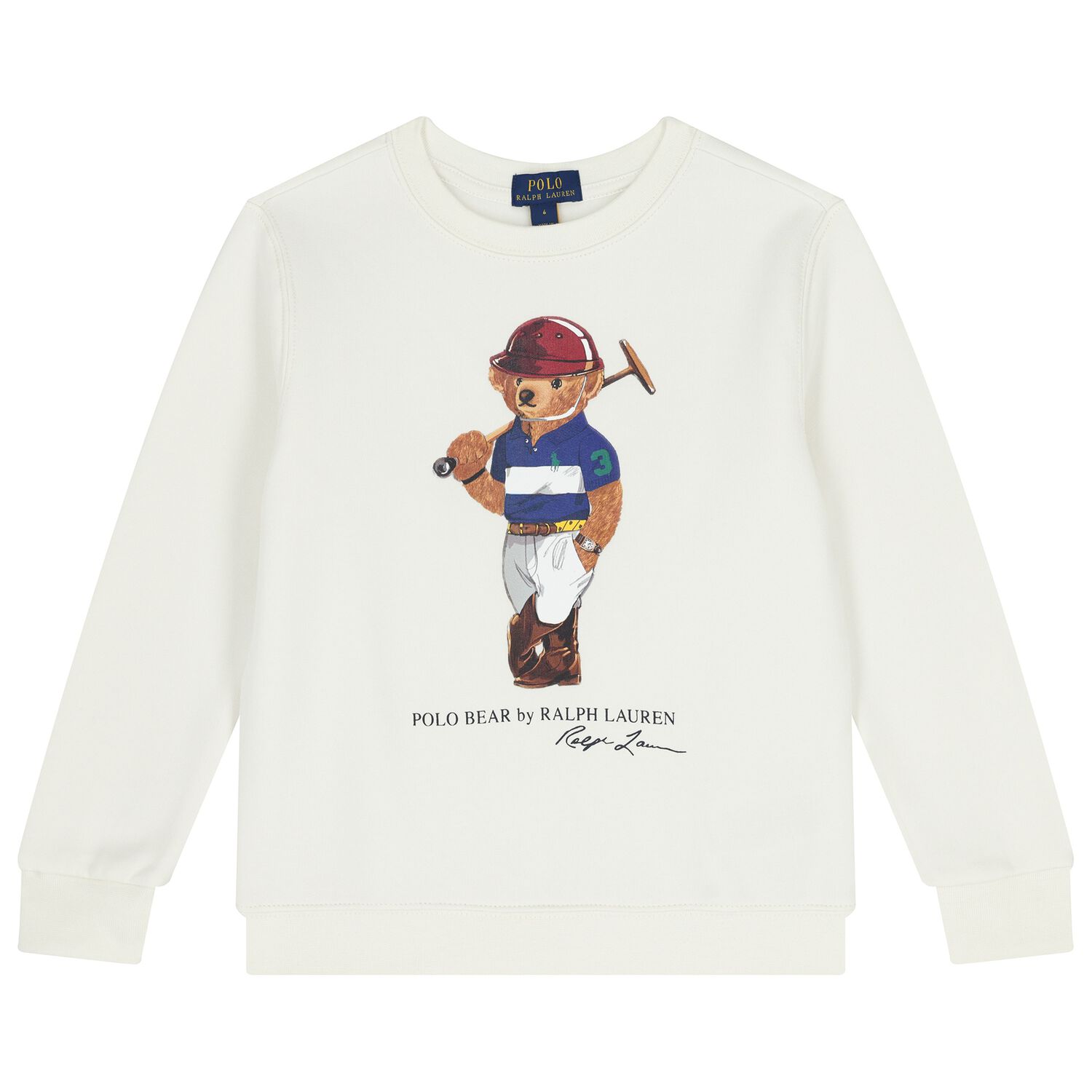 Boys White Polo Bear Sweatshirt, 1, hi-res