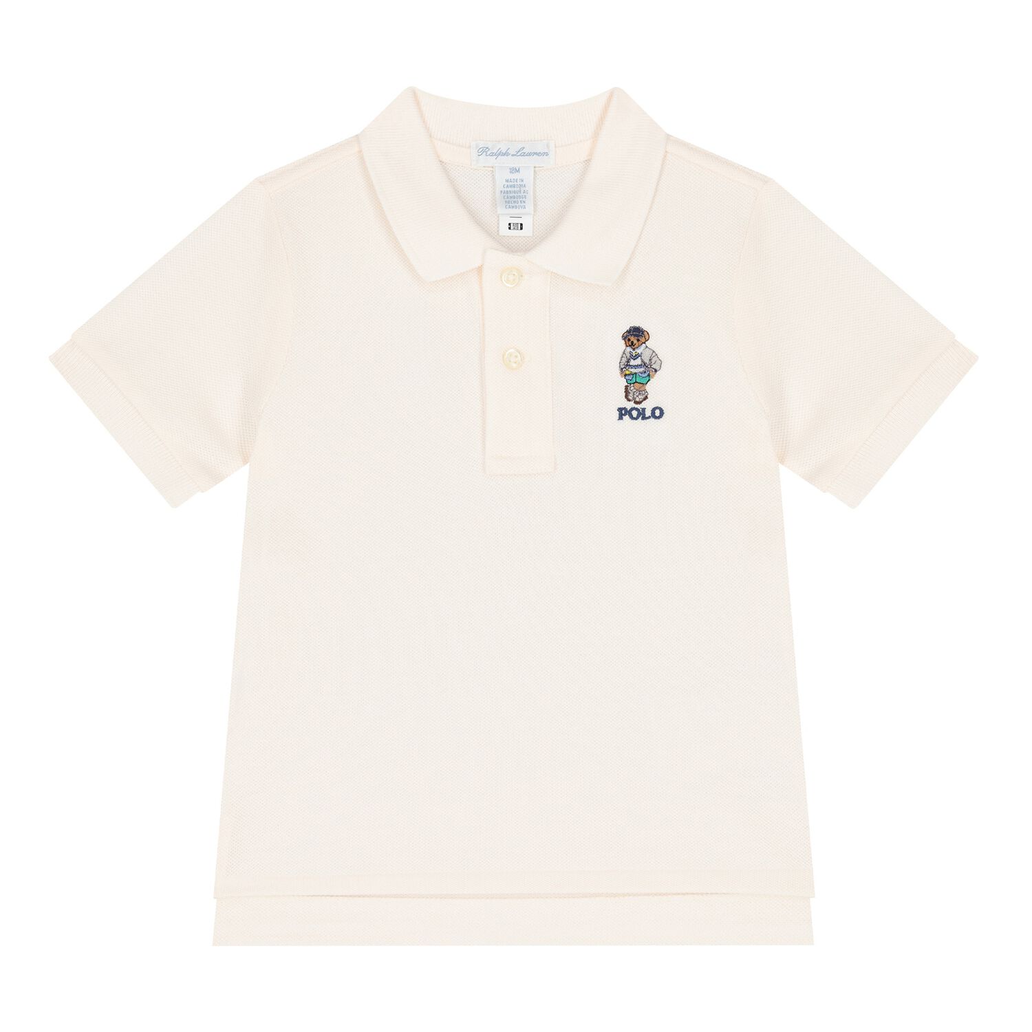 Baby Boys Ivory Piqué Bear Polo Shirt, 1, hi-res
