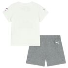 Boys White & Grey Logo Shorts Set, 1, hi-res
