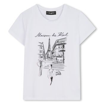 Girls White Paris Street T-Shirt 